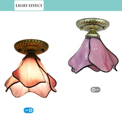 Aeyee Tiffany Style Ceiling Lighting Fixtures, Antique Flower Flush Mount Ceiling Light, Stained Glass Light for Hallway Bedroom