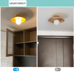 Aeyee Modern Wood Flush Mount Ceiling Light, 1 Light Close to Ceiling Lighting for Laundry Corridor
