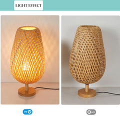 Bamboo Table Lamp - Aeyee Cute Accent Lamp with Wood Base, Wicker Shade, Bohemian Bedside Lamp,Night Light for Hallway Nursery Living Room