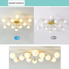 Sputnik Ceiling Light - Aeyee LED Flush Mount Ceiling Light Fixture, Dimmable Glass Globe Chandelier for Living Room Bedroom in Gold