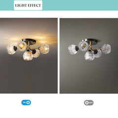 Glass Ceiling Light - Aeyee Modern Flush Mount Ceiling Light Fixture, 5 Lights Brass Ceiling Lamp for Bedroom Kitchen Living Room