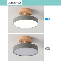 Modern LED Ceiling Light - Aeyee Wood Flush Mount Ceiling Light, Round Dimmable Lighting, Small Ceiling Lamp for Hallway Bathroom