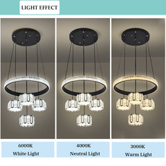 Aeyee Tiered Crystal Chandeliers, Modern Black Pendant Light Fixtures, 5 Lights Dimmable LED Hanging Light for Dining Room Living Room