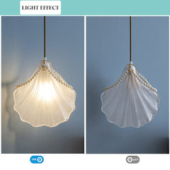 Aeyee Modern Shell Shaped Pendant Lighting, 1 Light Glass Hanging Light Fixture, Small Ceiling Pendant Light for Girl's Room Kitchen Island