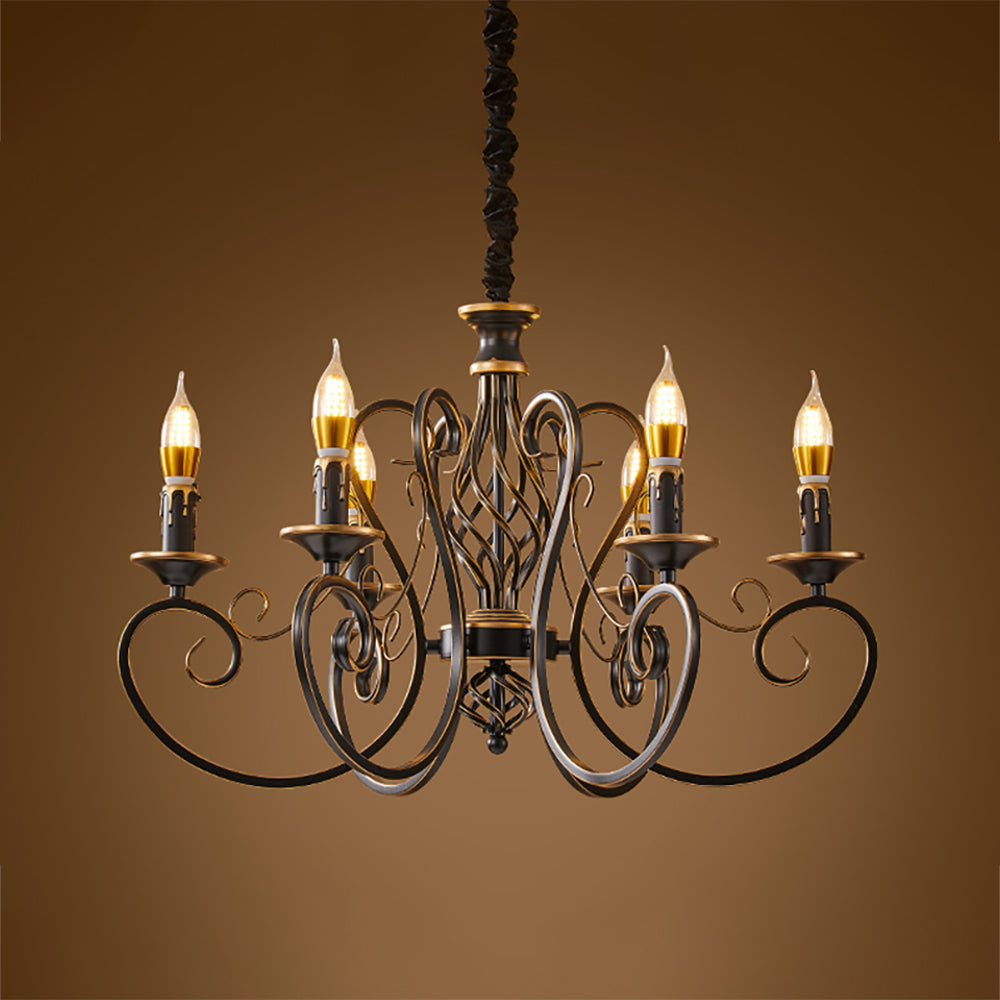 Elegant Candle Chandelier - Aeyee Retro Black Pendant Light Fixture, Industrial Hanging Lighting for Dining Room Foyer