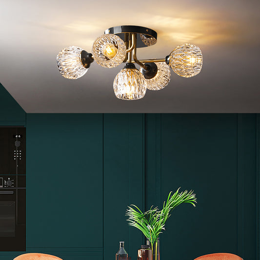 Glass Ceiling Light - Aeyee Modern Flush Mount Ceiling Light Fixture, 5 Lights Brass Ceiling Lamp for Bedroom Kitchen Living Room