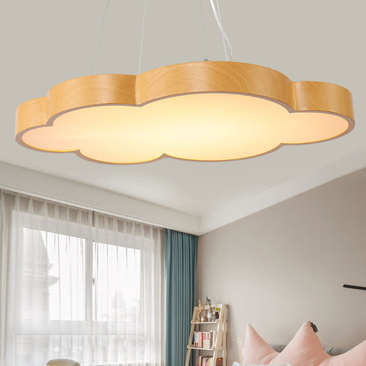 Aeyee Cloud Shaped Pendant Light Cute LED Hanging Light Wood Ultra-Thin Kids Bedroom Chandelier with Acrylic Shade
