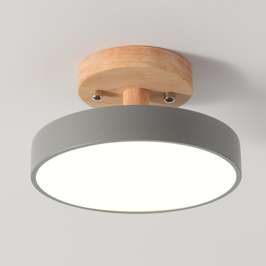 Modern LED Ceiling Light - Aeyee Wood Flush Mount Ceiling Light, Round Dimmable Lighting, Small Ceiling Lamp for Hallway Bathroom