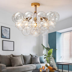 Bubble Globes Ceiling Light - Aeyee Modern Flush Mount Ceiling Light with Clear Glass Shade, Gold Chandeliers for Dinning Room Entrance
