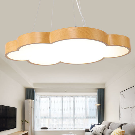 Aeyee Cloud Shaped Pendant Light Cute LED Hanging Light Wood Ultra-Thin Kids Bedroom Chandelier with Acrylic Shade