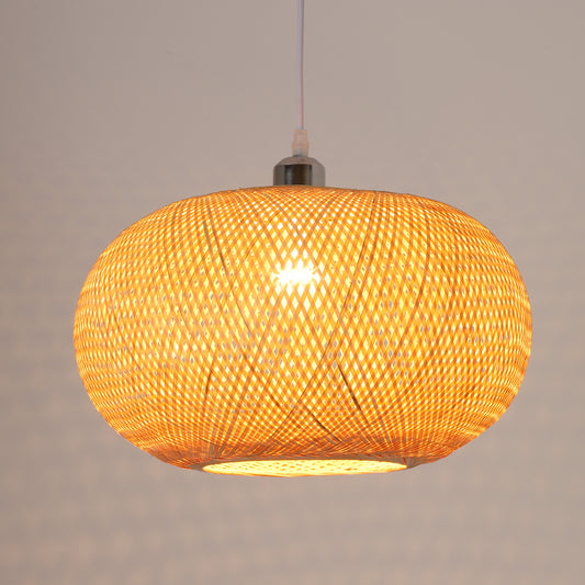 Bamboo Pendant Light Fixture - Aeyee Handwoven Rattan Hanging Light Classy Ceiling Pendant Lamp for Bedroom Kitchen Living Room (15.7 x 8.6 inches)