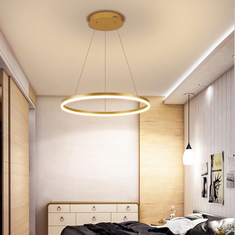Gold LED Ring Chandelier - Aeyee LED Hanging Light Round Ceiling Pendant Light Fixture for Dining Room, Kitchen Island