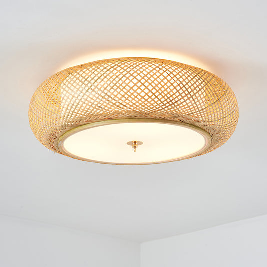 Bamboo Flush Mount Ceiling Light - Aeyee Handwoven Rattan Light Fixture, 3 Lights Boho Ceiling Lamp for Bedroom, Entryway, Foyer