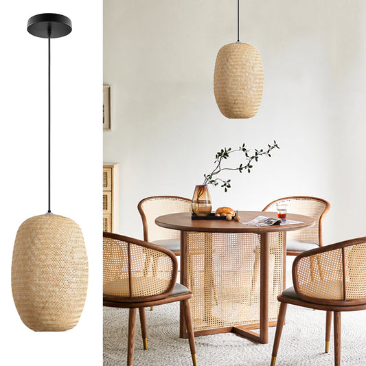 Bamboo Pendant Light Fixture - Aeyee Hand Woven Rattan Pendant Lamp, 1 Light Boho Style Hanging Light for Living Room Farmhouse