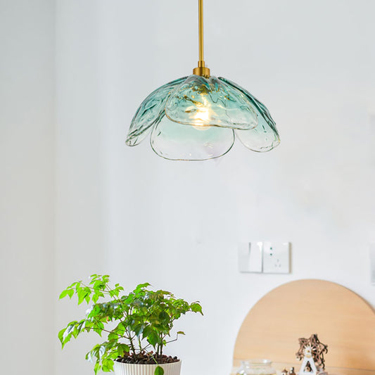 Modern Floral Pendant Light Fixture - Aeyee 1 Light Hanging Light, Blue Glass Pendant Light for Kitchen Island Living Room Bedside