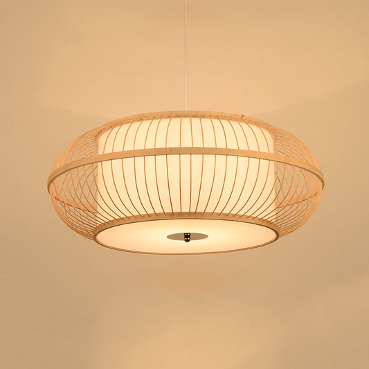 Bamboo Pendant Light Fixture - Aeyee 2 Lights Rattan Pendant Lamp Round Shaped Woven Hanging Light for Kitchen Island Nursery (23.6" W)