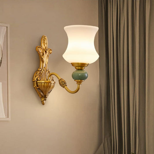 Rustic Glass Wall Sconces - Aeyee Vintage Style Bedside Wall Lamp with Ceramic Decoration,Brass Simple Wall Light for Kitchen Bathroom