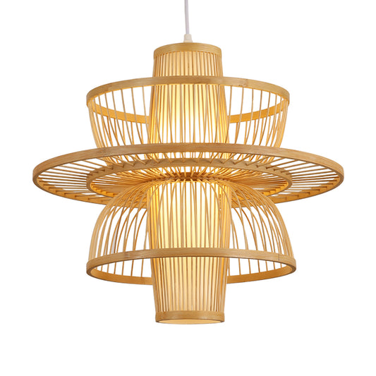 Elegant Chandelier - Aeyee Multi Tiers Rattan Pendant Light 1 Light Bamboo Light Fixture Woven Hanging Light