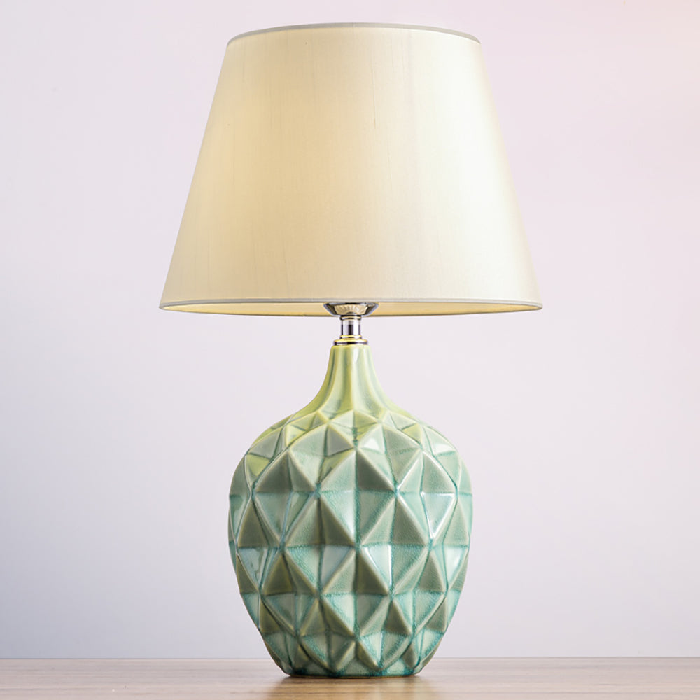 Aeyee Ceramic Table Lamps Modern Night Light with Fabric Lampshade, Green Base, 1 Light Adorable Bedside Desk Lamp for Bedroom Nightstand