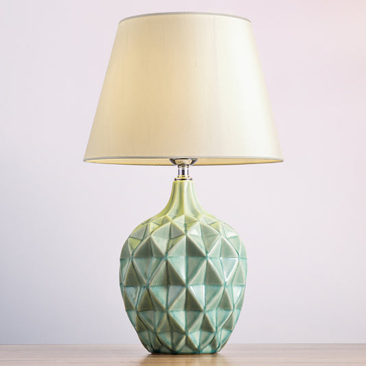 Aeyee Ceramic Table Lamps Modern Night Light with Fabric Lampshade, Green Base, 1 Light Adorable Bedside Desk Lamp for Bedroom Nightstand