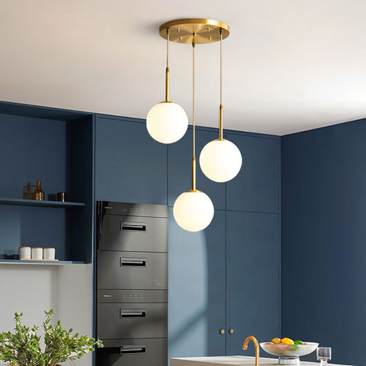 Globe Pendant Light - Aeyee 3 Lights Glass Hanging Light, Ball Shape Chandelier for Living Room, Dining Room, Round Canopy in Brass