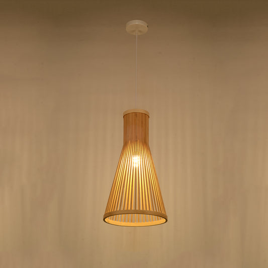 Aeyee Rattan Hanging Lamp Natural Cone Shaped 1 Light Bamboo Pendant Light Fixture for Kitchen Island Nursery
