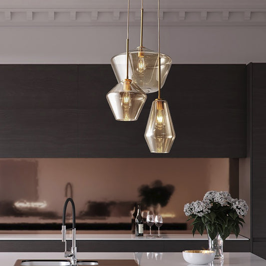 Contemporary Round Chandelier - Aeyee Hanging Light with Glass Shade, Brass Ceiling Pendant Light Fixture for Dining Room Kitchen
