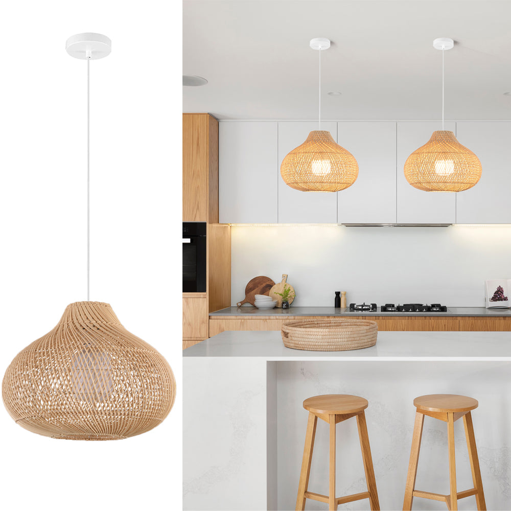 Aeyee Basket Weave Pendant Light, Modern 1 Light Bamboo Hanging Light Fixture, Elegant Rattan Chandelier for Kitchen Island Nursery