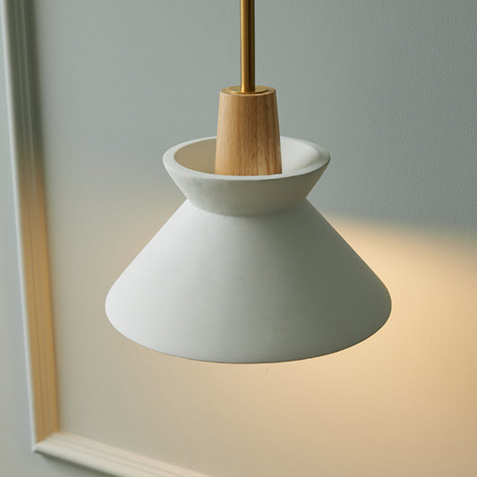 Aeyee Wood Pendant Light, Industrial Hanging Lamp with Cement Shade, 1 Light Simple Bedside Chandelier in White