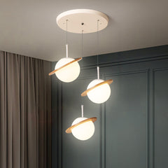 Globe Pendant Light - Aeyee Planet Hanging Light with Glass Shade, Wood Deco, Ball Shape Children's Room Lights