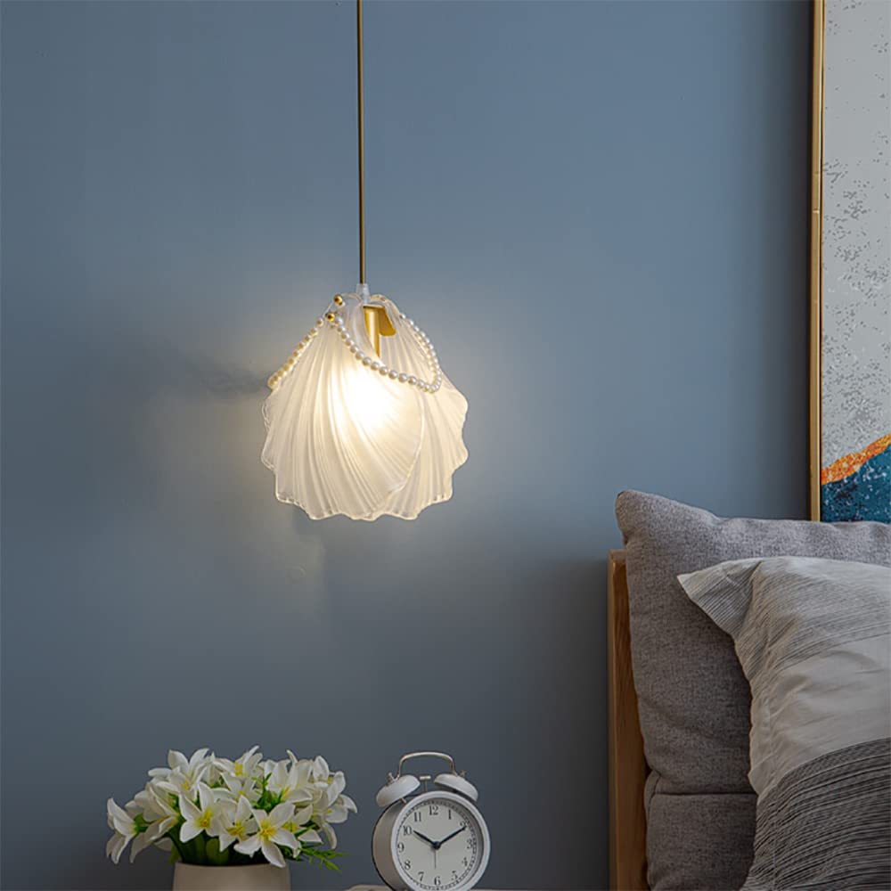 Aeyee Modern Shell Shaped Pendant Lighting, 1 Light Glass Hanging Light Fixture, Small Ceiling Pendant Light for Girl's Room Kitchen Island