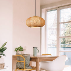 Bamboo Pendant Light - Aeyee Basket Weave Hanging Light, 1 Lights Elegant Rattan Chandelier for Kitchen Island Nursery