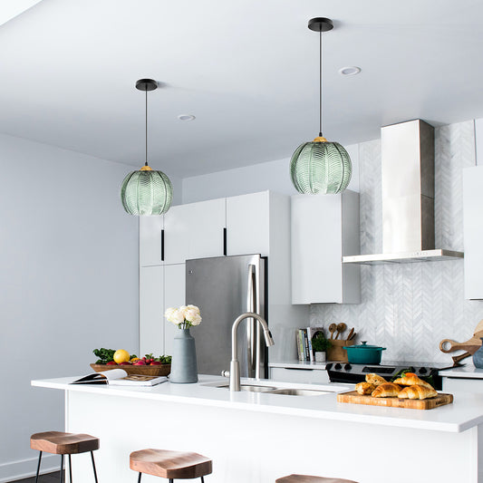 Modern Glass Pendant Light - Aeyee 1 Light Green Hanging Light Fixtures for Kitchen Island,Porch,Dining Room