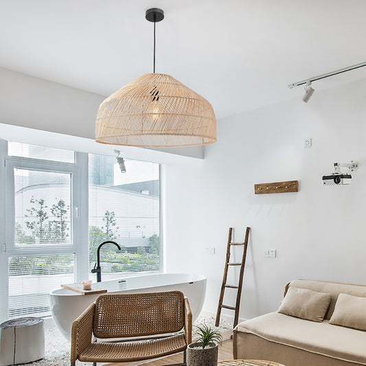Bamboo Pendant Light Fixture - Aeyee 1 Light Basket Rattan Hanging Light, Boho Style Woven Pendant Lamp for Kitchen Island Nursery