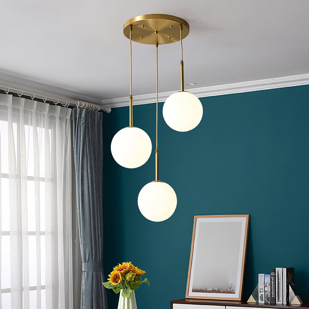 Globe Pendant Light - Aeyee 3 Lights Glass Hanging Light, Ball Shape Chandelier for Living Room, Dining Room, Round Canopy in Brass