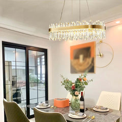 Aeyee Luxury Crystal Chandelier, Dimmable Pendant Light Fixture, Adjustable LED Hanging Light for Living Room Bedroom