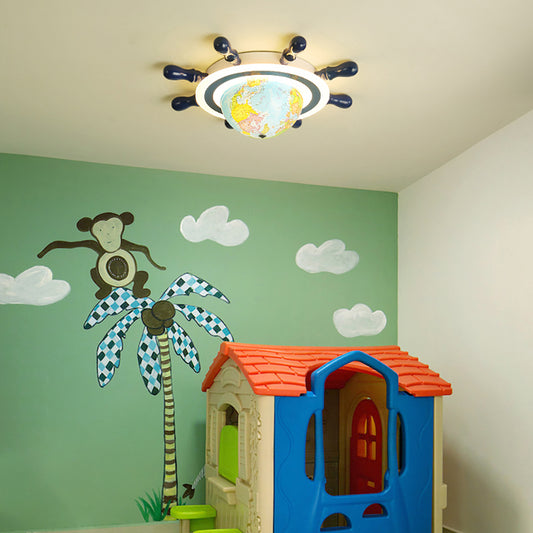 Kids Ceiling Light with Earth Deco - Aeyee Nautical Theme Flush Mount Ceiling Light, Cartoon Round Lighting for Children's Bedroom Nursery