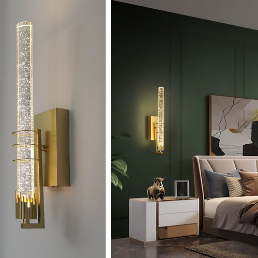 Modern LED Wall Sconce - Aeyee Linear Tube Wall Mount Light with Bubble Glass Shade, Gold Vanity Light Fixture for Bathroom Porch