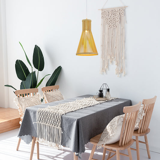 Aeyee Rattan Hanging Lamp Natural Cone Shaped 1 Light Bamboo Pendant Light Fixture for Kitchen Island Nursery