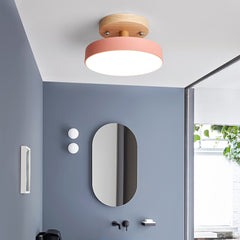 Modern LED Ceiling Light - Aeyee Wood Flush Mount Ceiling Light, Round Dimmable Lighting, Small Ceiling Lamp for Hallway Bathroom
