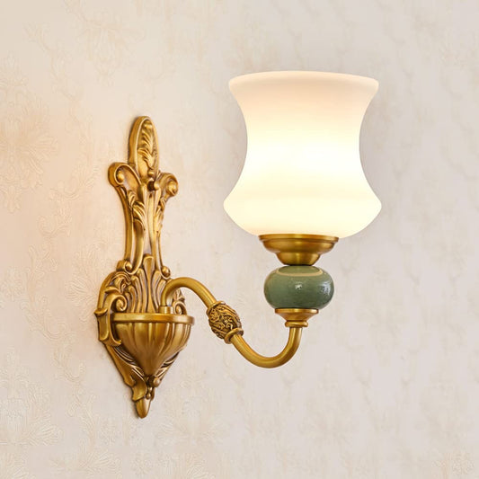 Rustic Glass Wall Sconces - Aeyee Vintage Style Bedside Wall Lamp with Ceramic Decoration,Brass Simple Wall Light for Kitchen Bathroom