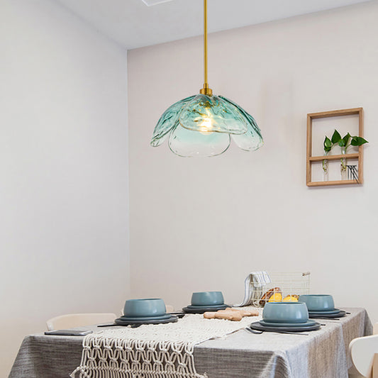 Modern Floral Pendant Light Fixture - Aeyee 1 Light Hanging Light, Blue Glass Pendant Light for Kitchen Island Living Room Bedside