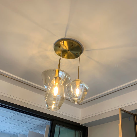 Contemporary Round Chandelier - Aeyee Hanging Light with Glass Shade, Brass Ceiling Pendant Light Fixture for Dining Room Kitchen