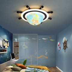 Kids Ceiling Light with Earth Deco - Aeyee Nautical Theme Flush Mount Ceiling Light, Cartoon Round Lighting for Children's Bedroom Nursery