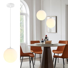 Modern Globe Pendant Light Fixture - Aeyee 1 Light Clean Hanging Light with Glass Shade, Simple White Chandelier for Hallway Kitchen