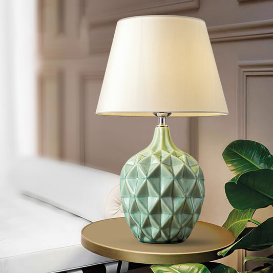 Aeyee Ceramic Table Lamps Modern Night Light with Fabric Lampshade, Green Base, 1 Light Adorable Bedside Desk Lamp for Bedroom Nightstand