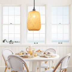 Rattan Pendant Light Fixture - Aeyee Hand Woven Rattan Pendant Lamp, 1 Light Boho Style Hanging Light for Kitchen Living Room
