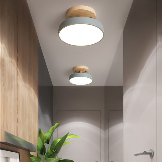 Modern LED Ceiling Light - Aeyee Wood Flush Mount Ceiling Light, Round Dimmable Lighting, Small Ceiling Lamp for Hallway Bathroom