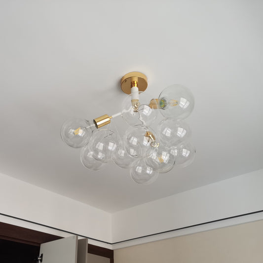 Bubble Globes Ceiling Light - Aeyee Modern Flush Mount Ceiling Light with Clear Glass Shade, Gold Chandeliers for Dinning Room Entrance