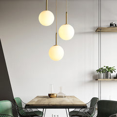 Globe Pendant Light - Aeyee 3 Lights Glass Hanging Light, Ball Shape Chandelier for Living Room, Dining Room, Round Canopy in Brass